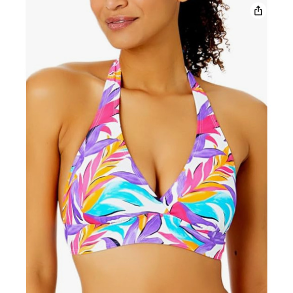 NEW Anne cole Bikini Top Medium Tropical Palm Leaf Halter Triangle Swim Suit - Picture 1 of 14